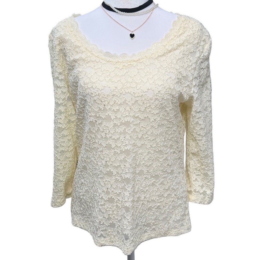 Vintage Fairy Floral Lace Medium Top Cream Scalloped Romantic Ballet Bridal - Picture 4 of 9